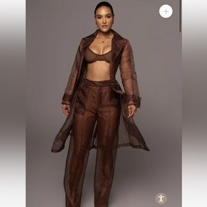 JLuxLabel 2 piece chocolate organza set. (Includes jacket and pants)